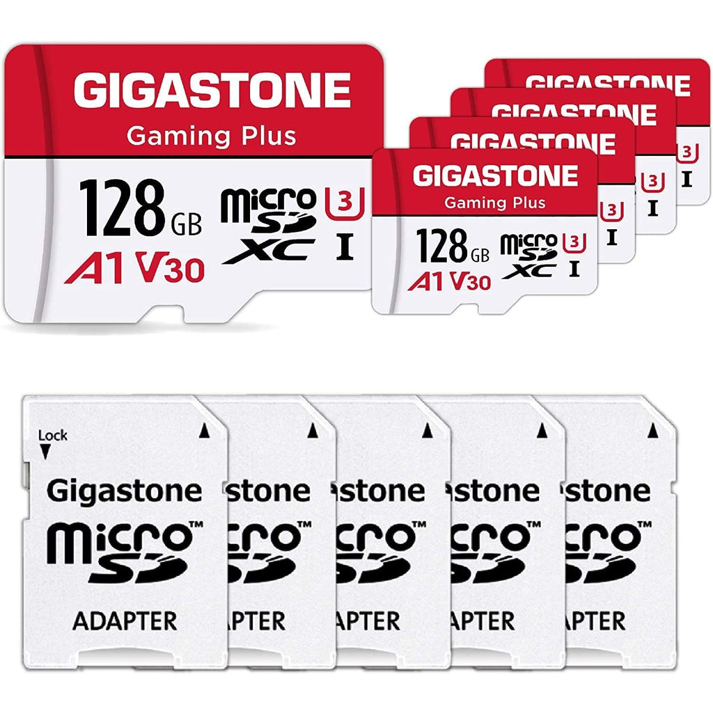 128 GB Micro SD Card, 5-pack SDXC UHS-l A1 U3 Class 10 with SD Adapter by Gigastone